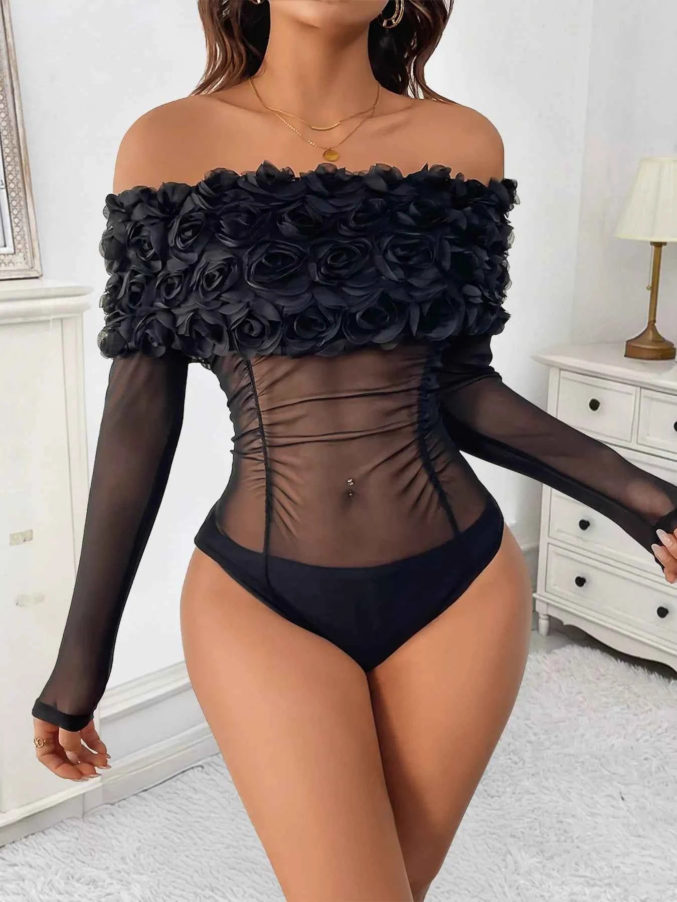 Flower Off-Shoulder Mesh Bodysuit b0c4904c83484d2b9c0848836b2149c6-Max-Origin