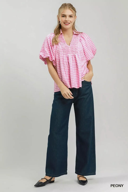 Smocked Yoke Puff Sleeve Gingham Blouse b0c548fc-a499-430b-8de7-4963d8b68c2d-Max-Origin