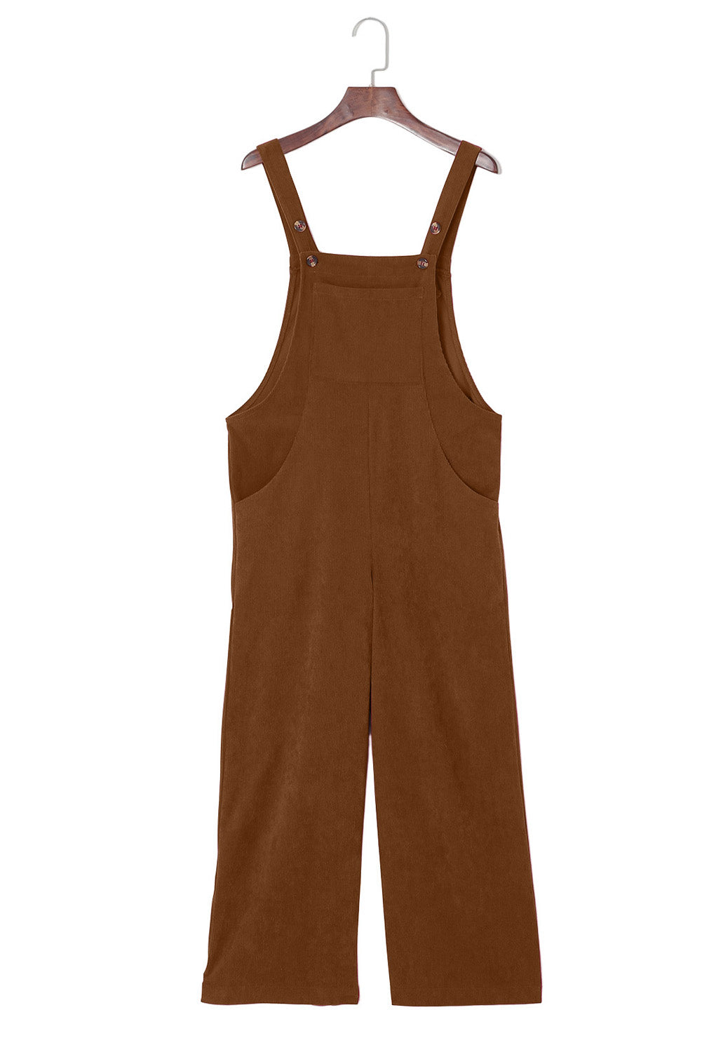 Brown Solid Color Corduroy Wide Leg Bib Overalls b0d8e6207357e821
