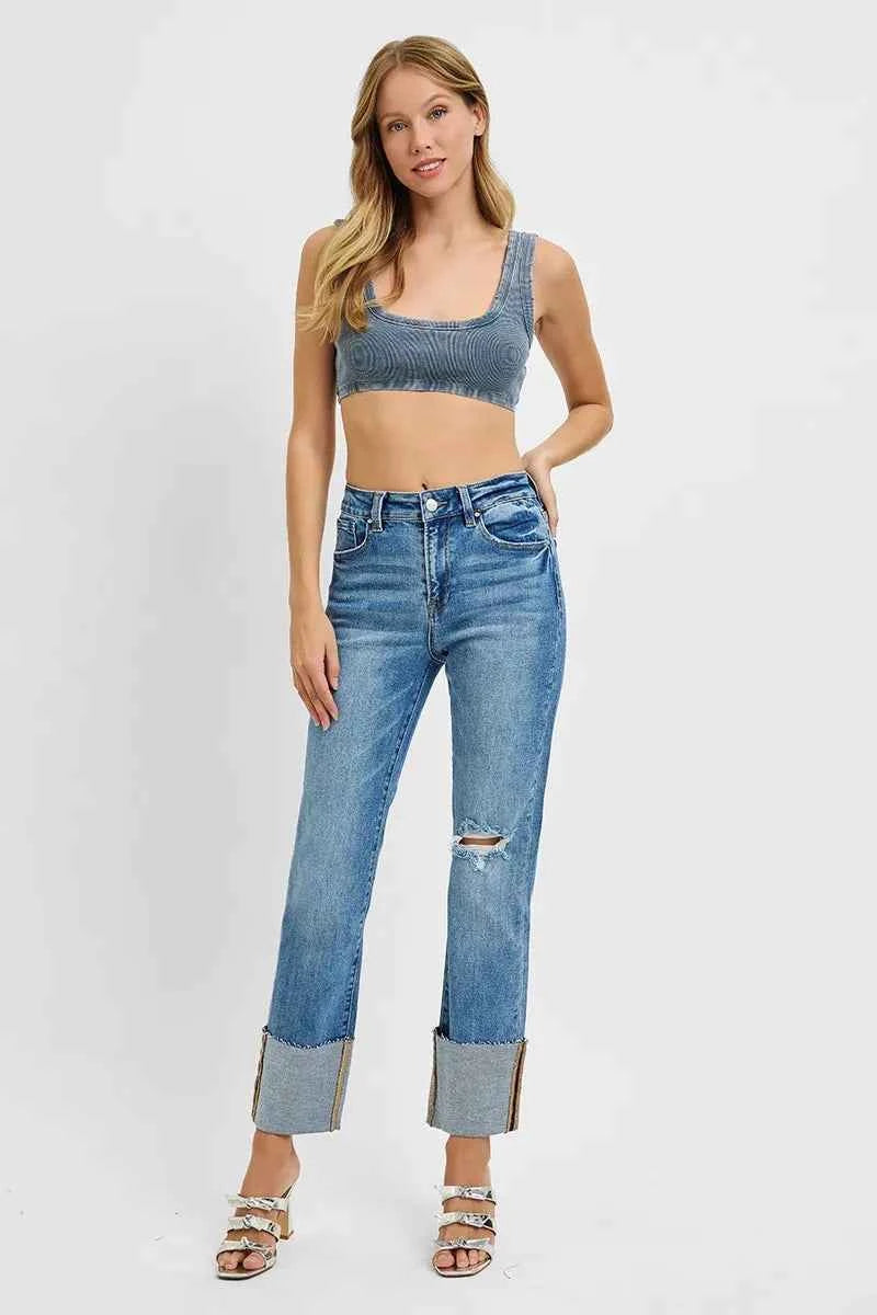 RISEN Full Size High Rise Ankle Straight Wide Cuffed Jeans Plus Size b0e3eea5496f407a955b962624237b91-Max-Origin