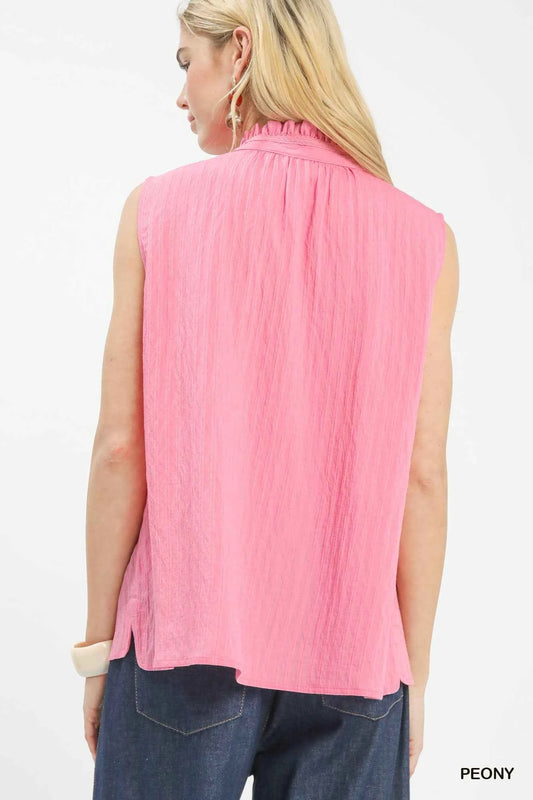 Sleeveless Textured Split Neck Top b0e927f8-da48-4311-8c3d-b6f05428b969-Max