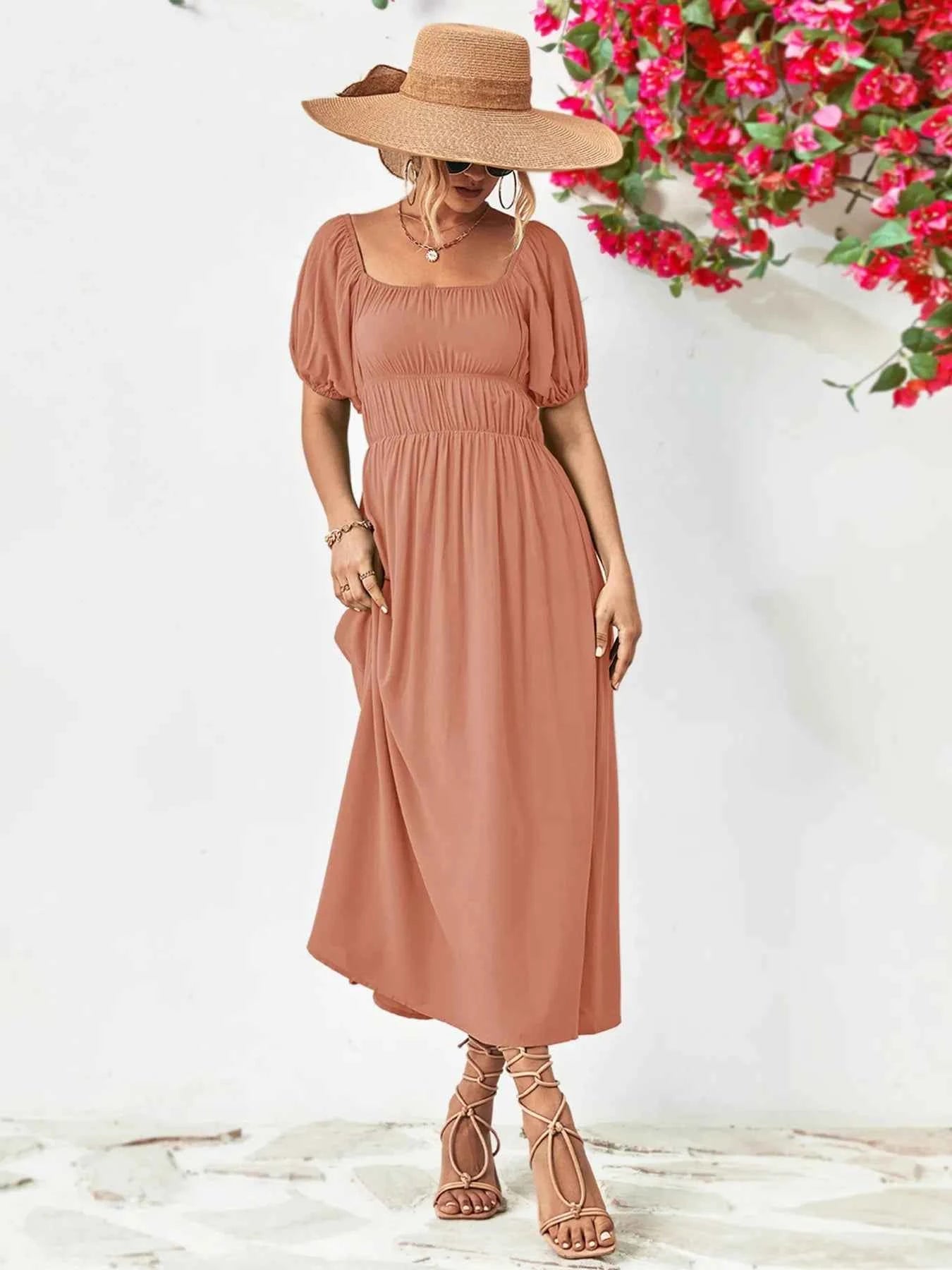 Off-Shoulder Puff Sleeve Smocked Maxi Dress Burnt Coral b0ed9e78-3e7a-4ee7-ad05-a76cd07b95ce-Max-Origin