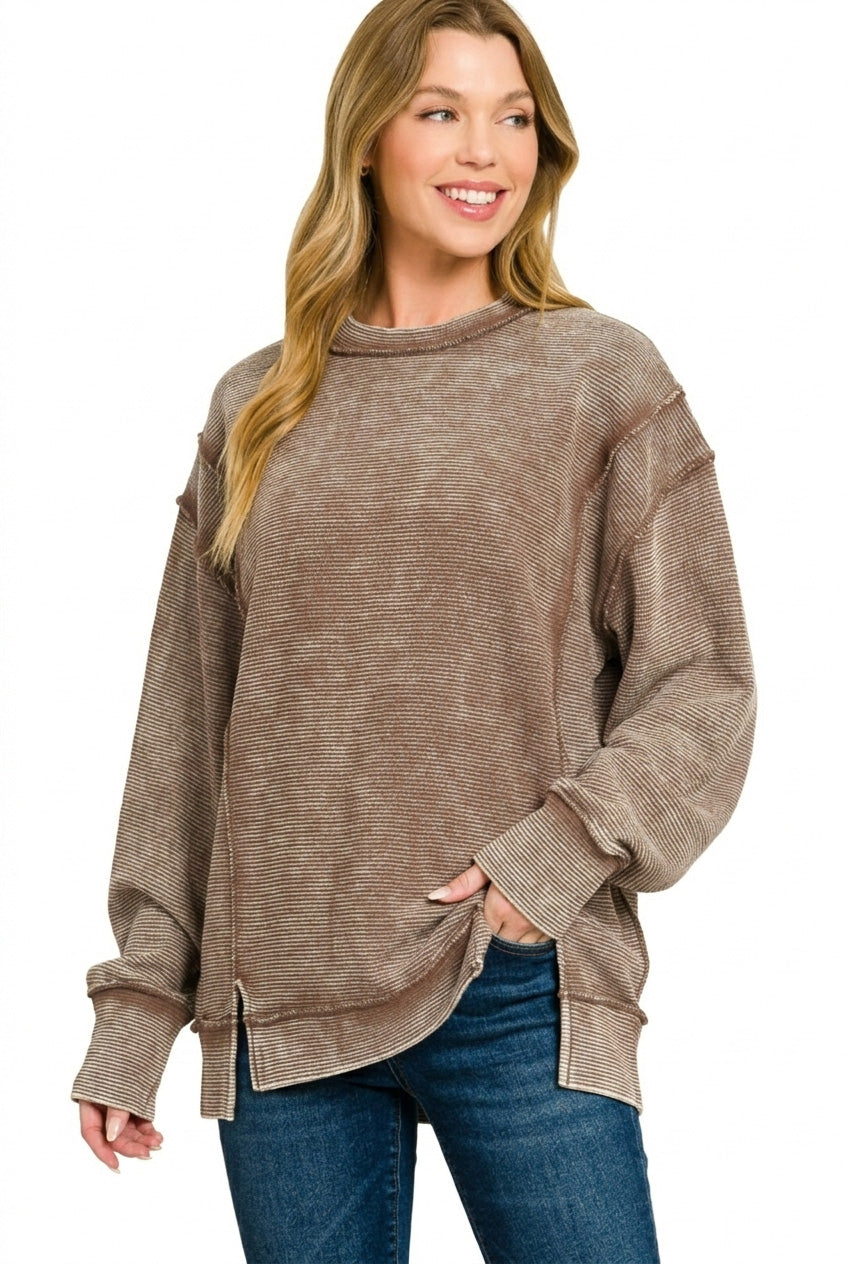 Zenana Acid Washed Double Ribbed Exposed-Seam Sweatshirt b0ee8754-ffc8-47c9-a47c-d66fd2c0ca86-Max
