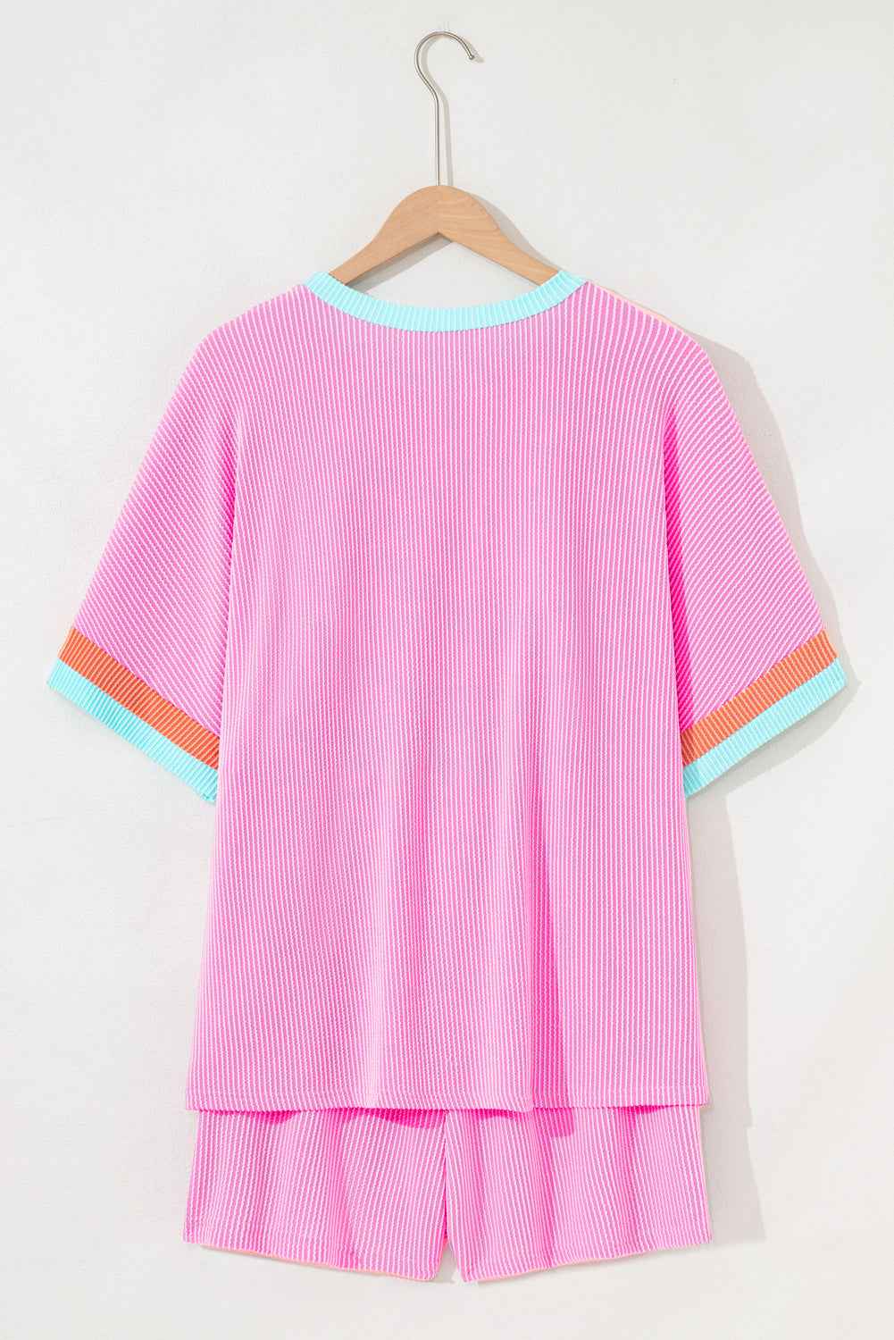 Bonbon Colorblock Corded Plus Size Two Piece Shorts Set b0fd8b89343ab451