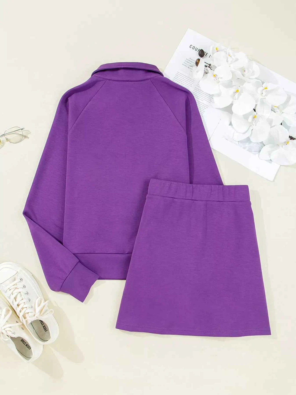 Half Zip Long Sleeve Top and Mini Skirt 2pcs Outfit b100762485ba4f69807c0edf05d8f3da-Max-Origin
