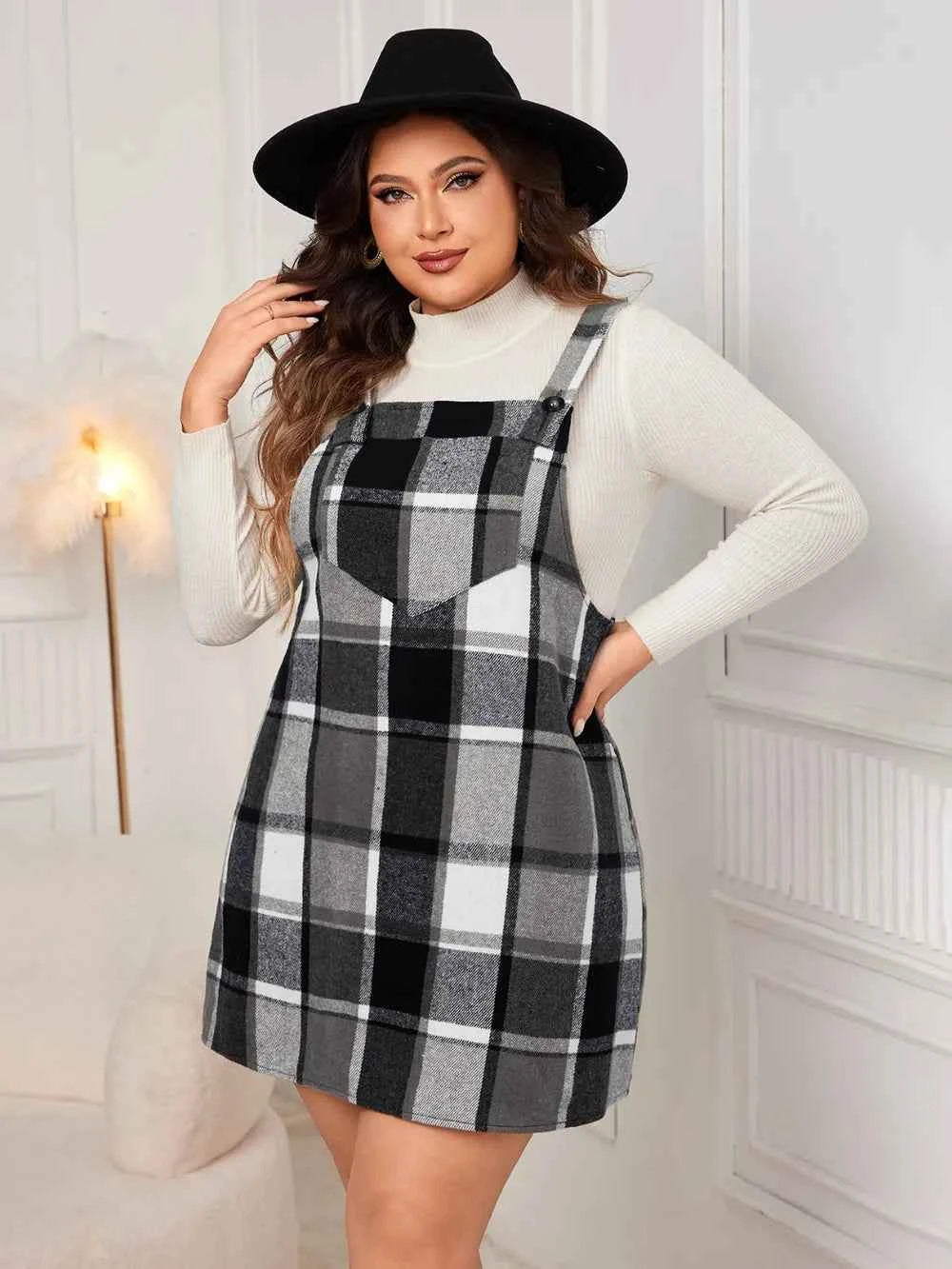 Honey Plus Size Plaid Wide Strap Overall Dress b108b75d-bdae-477a-a857-8ce2ffebbf3d-Max