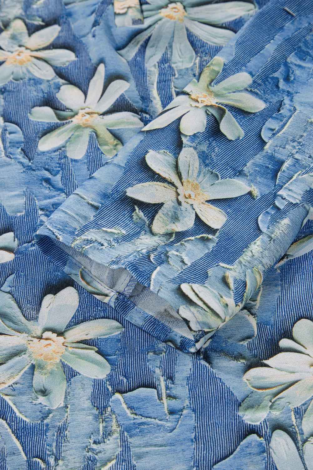 Sky Blue Fall Floral Half Placket Collared V Neck Blouse b109283b5b8182cf