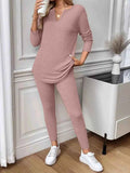 Ribbed Knit Long Sleeve Top and Pants Set Pink b10c2adb468344d6a57b16baae0849f7-Max-Origin