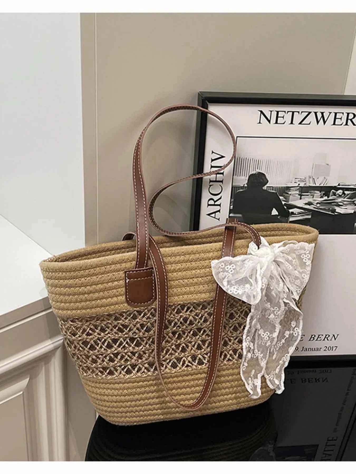 Woven Straw Shoulder Bag Khaki One Size b111c66357dd4b3f9e41f1328a5112aa-Max-Origin