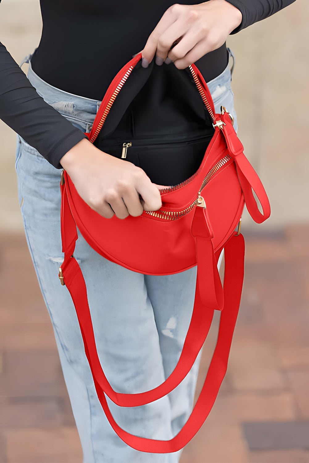 Bright Pink Strap Double Zipper Crossbody Bag b115c83fefc2b010