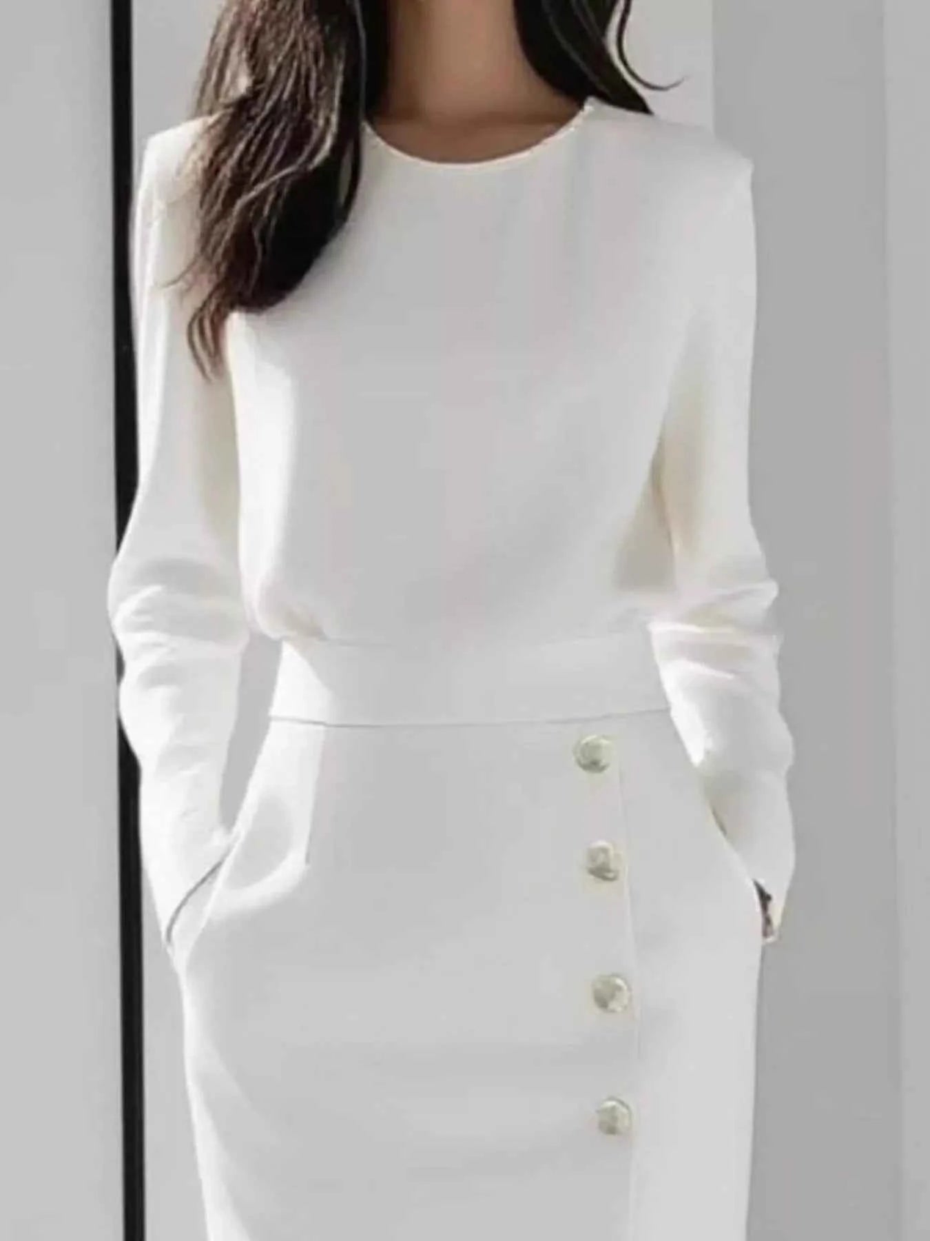 Long Sleeve Button Detail Midi Dress with Side Slit b128ddee-c8f3-4f73-b3ef-1c23fe745740-Max-Origin