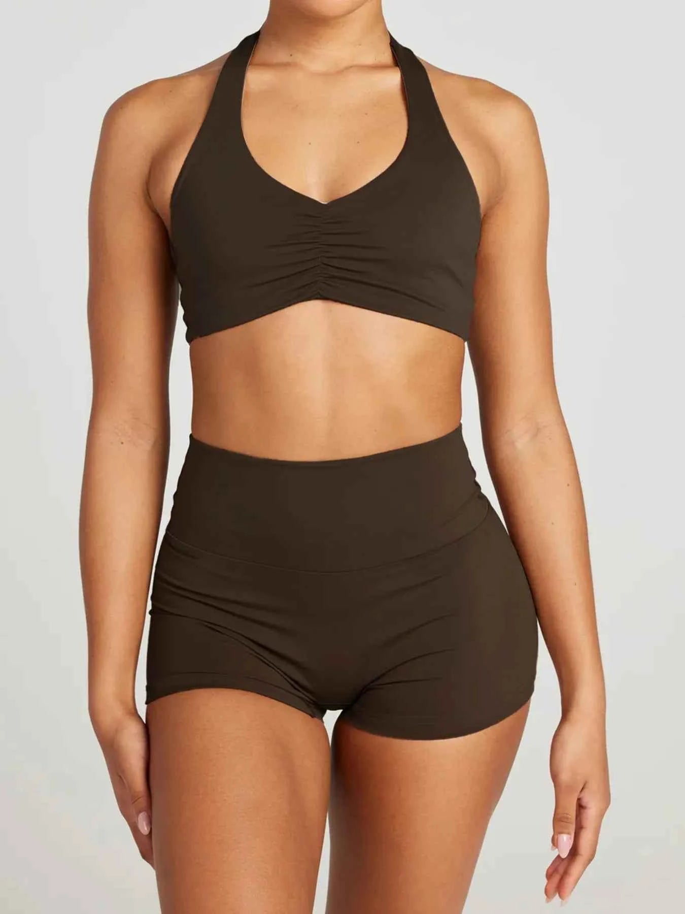 Halter Neck Cami and Shorts Active Set Brown b1295bc4acfc49b2affc4efb83c8111c-Max-Origin