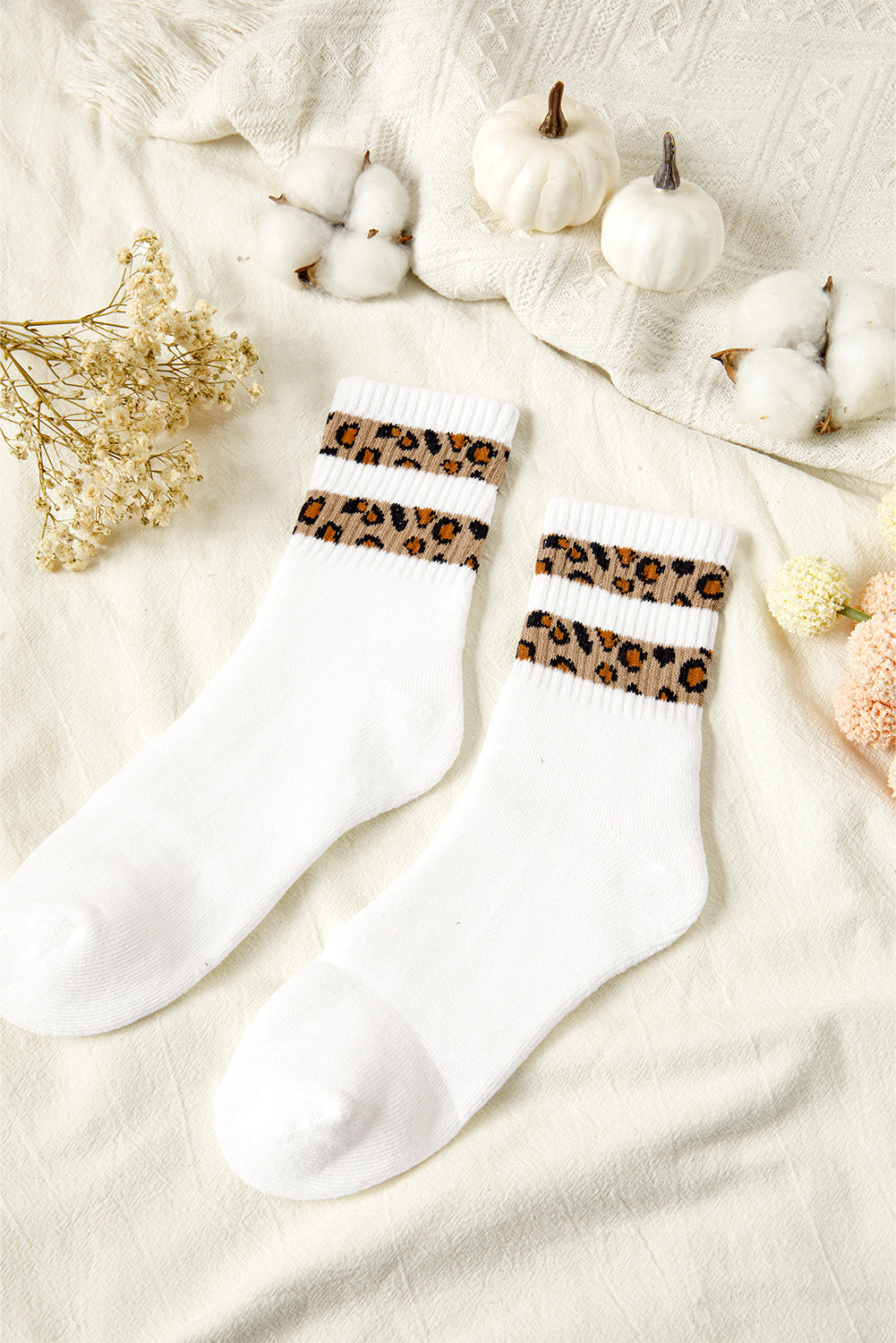 White Leopard Double Stripe Crew Socks White ONE SIZE polyester-cotton b12c58d3548fd392