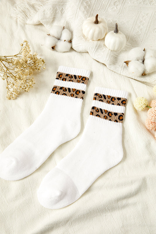 White Leopard Double Stripe Crew Socks White ONE SIZE polyester-cotton b12c58d3548fd392