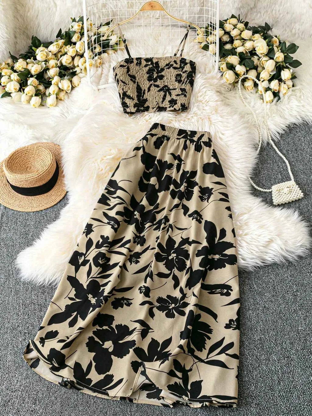 Smocked Printed Cami and Skirt Set Olive b1331898-ac6d-4922-b348-7ff2bc9cf727-Max-Origin