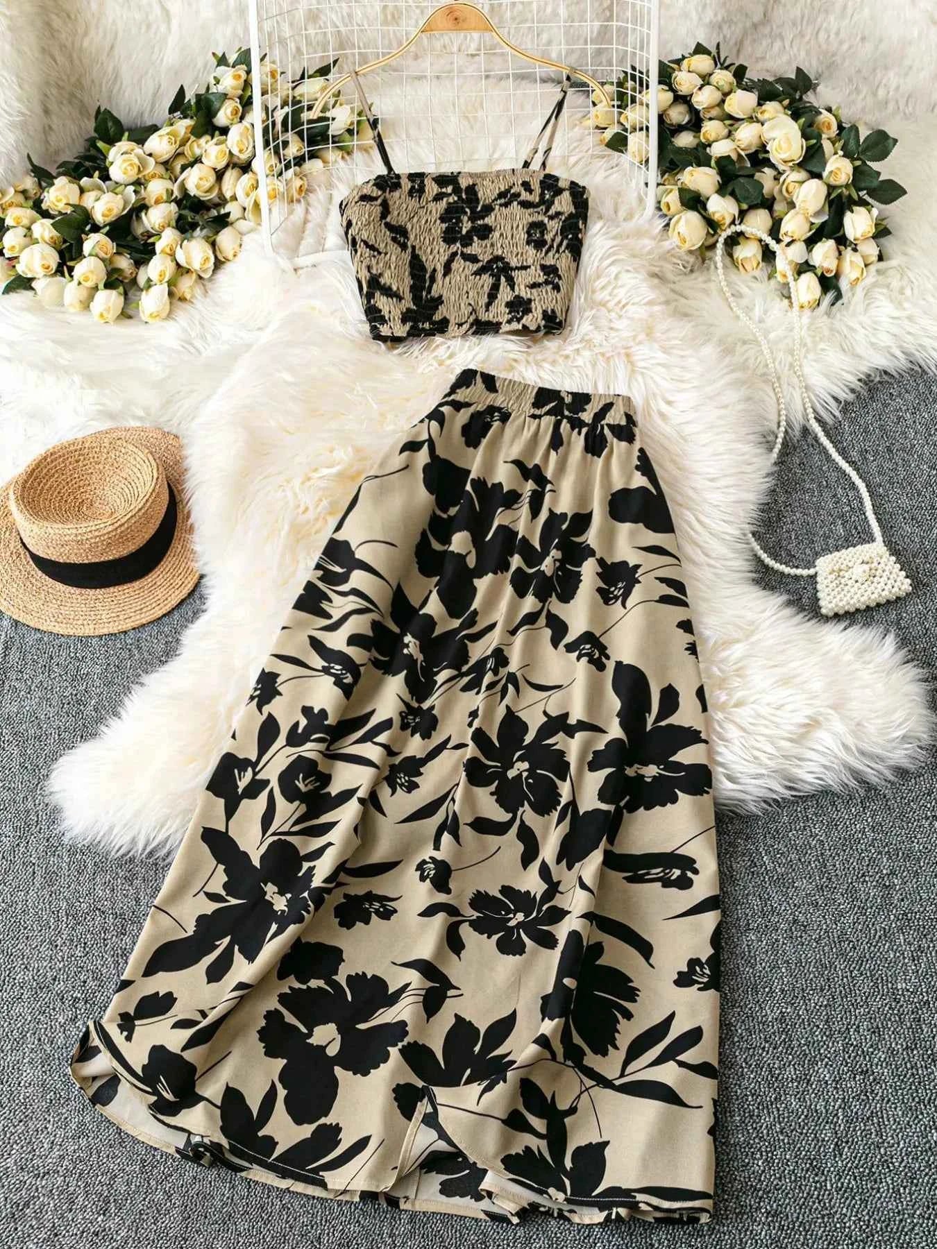 Smocked Printed Cami and Skirt Set Olive b1331898-ac6d-4922-b348-7ff2bc9cf727-Max-Origin
