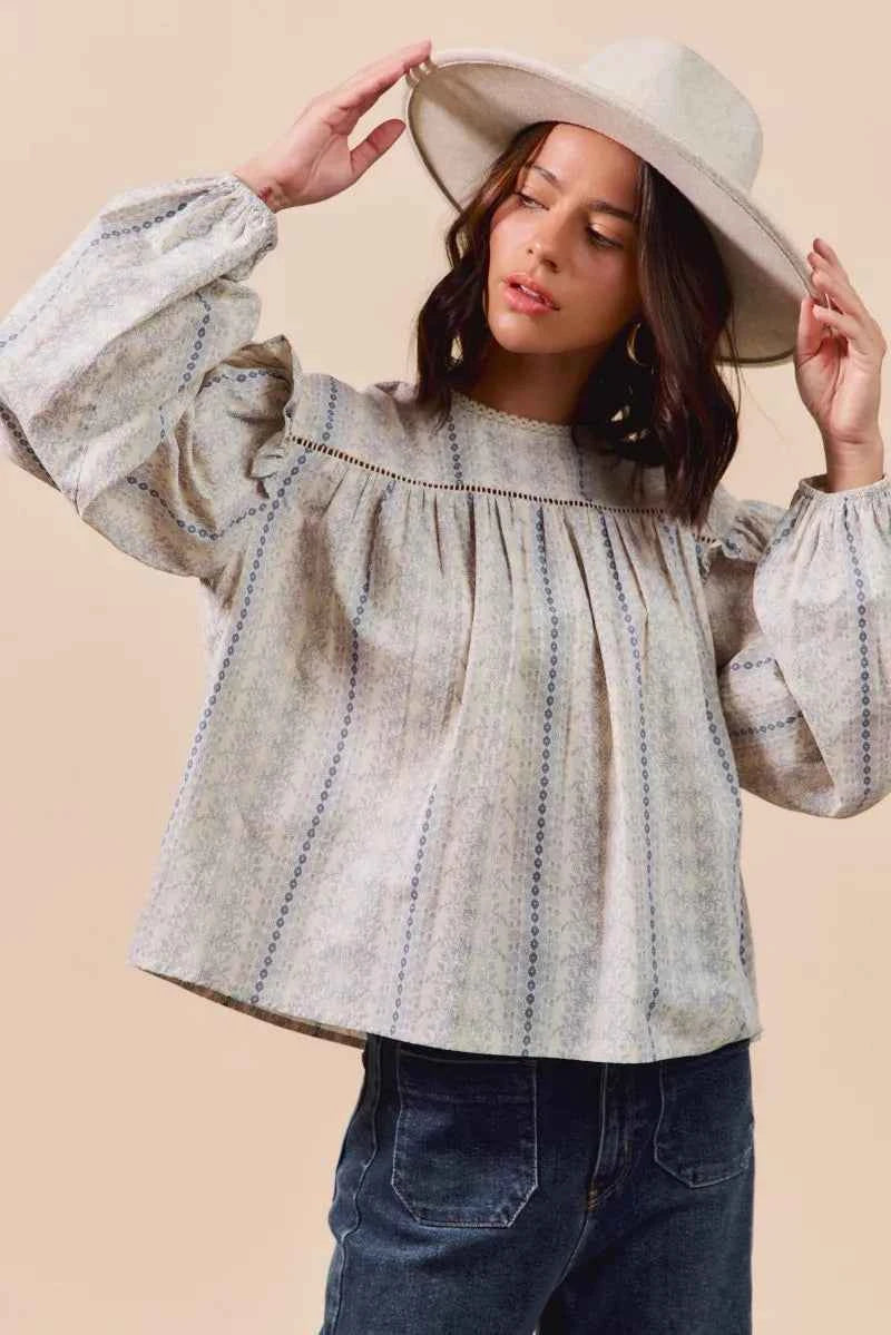 SO ME Floral Cotton Print Ruffled Long Sleeve Blouse b133a543a9d44d6f85ef6781f5e2a9f6-Max-Origin
