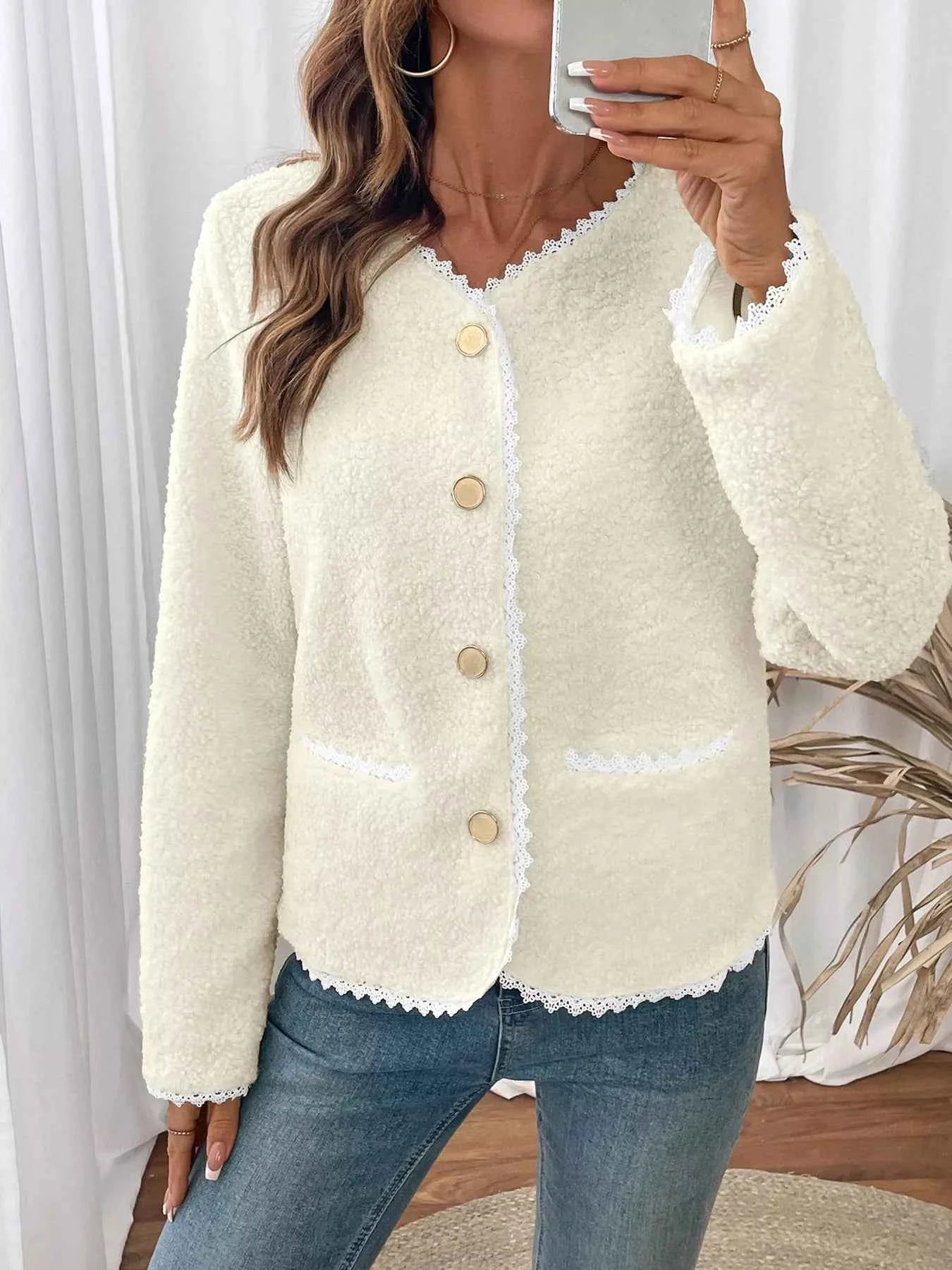 Lace Detail Button Up Long Sleeve Outerwear b13544ce518f49c9b5b7f1756b61fcff-Max-Origin