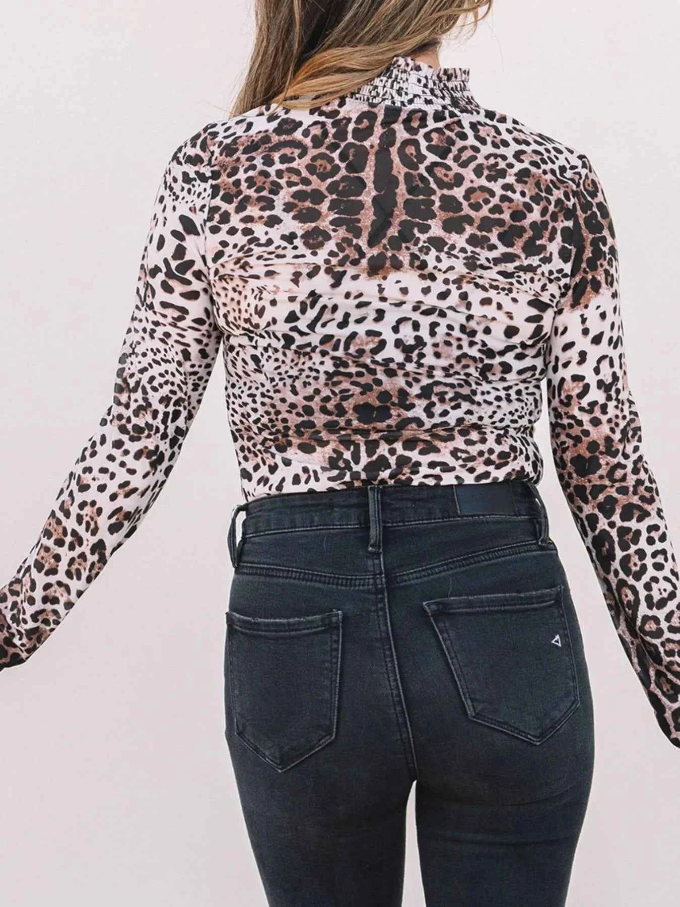 Leopard Print Long Sleeve Mock Neck Bodysuit b1360808-786f-4a38-9a76-9d7305e539af-Max-Origin