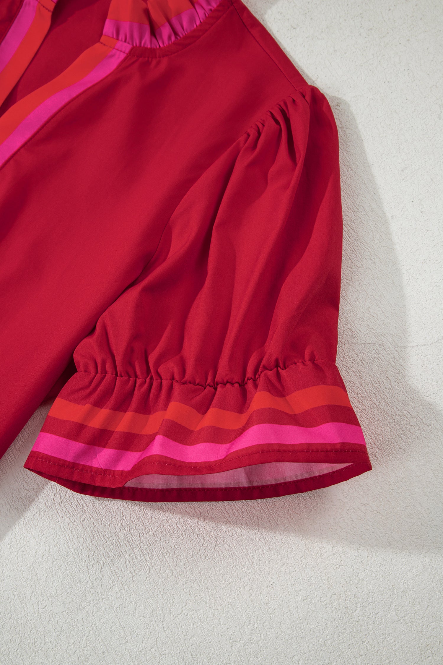 Fiery Red Striped Frilled Collar Ruffled Short Sleeve Blouse b13af129d7224a31