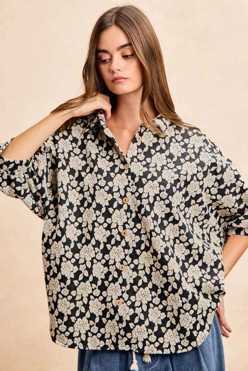 BiBi Floral Jacquard Short Dolman Sleeves Shirt b13e1205cd6c46b38464115d6df91b3c-Max-Origin