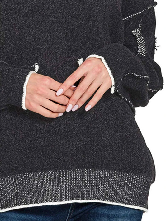 Zenana Exposed Seam Round Neck Two-Tone Sweater b144493b-5eeb-4bb3-97fb-cb7cd32898cc-Max-Origin