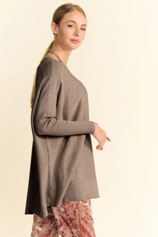 Round Neck Dropped Shoulder Long Sleeve Knit Top b148a09e-4739-48bf-a6d6-ce48dc6f7f90-Max
