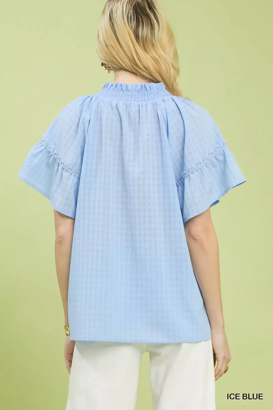 Gingham Puff Sleeve Top with Lace Trim b14c014c-4981-4e7a-a50f-9dcb9a994666-Max-Origin