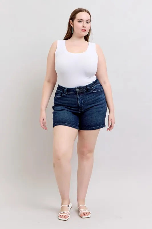 Judy Blue Full Size High Waist Back Flap Pocket Denim Shorts Plus Size b150f5cc-af23-402a-a85c-626eb2ab4de6-Max-Origin