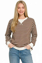Zenana Contrast Striped Round Neck Sweatshirt b15142b0-b196-4142-8c63-c8b6bc07ee2d-Max-Origin