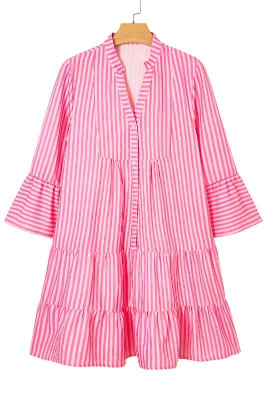 Stripe V-Neck Flare Sleeve Tiered Mini Dress b153cef6-55f7-484e-8224-6a1c171ff930