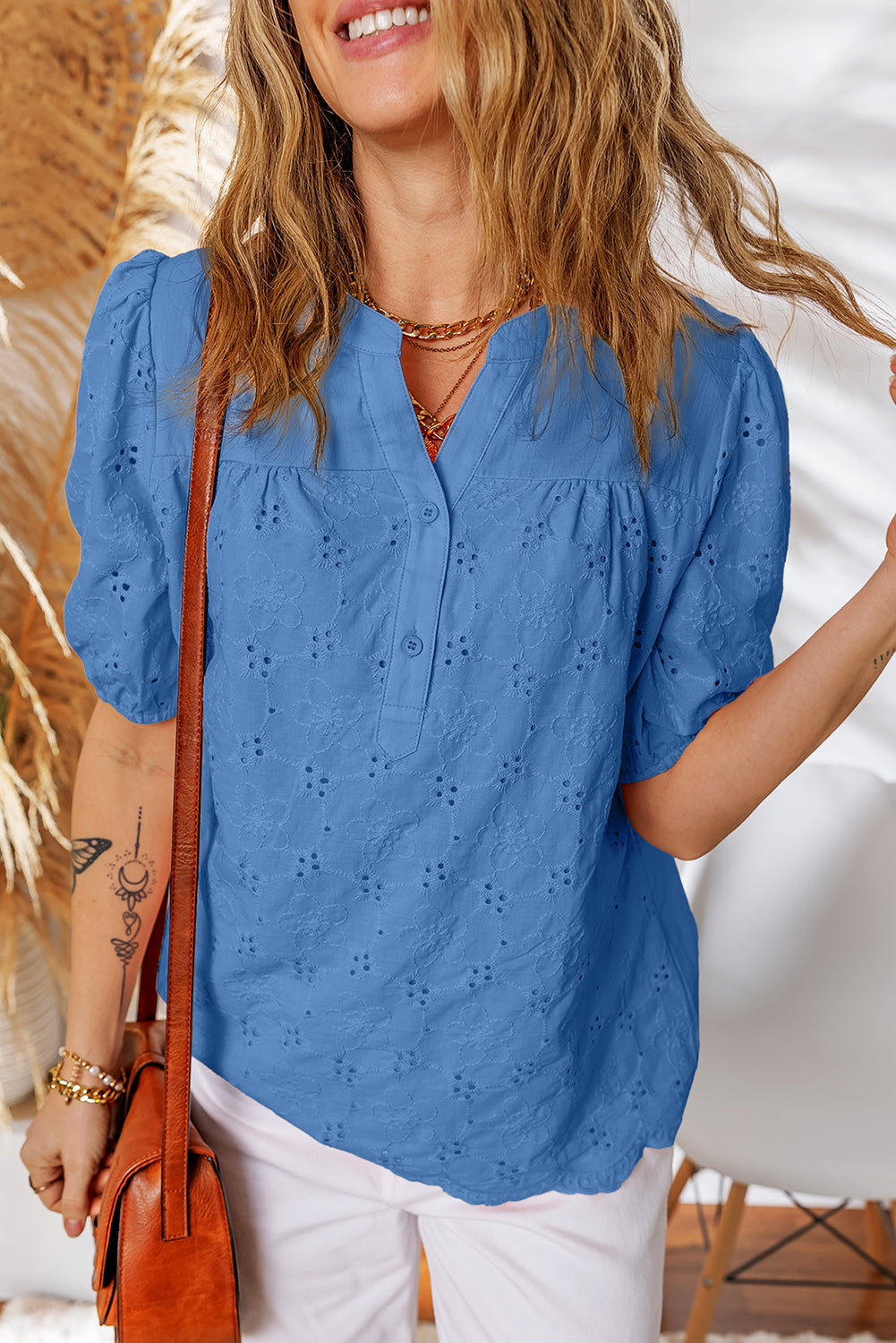 Vineyard Green Lace Crochet V Neck Half Sleeve Embroidery Button Down Blouses Casual Shirts b154a397f67065aa
