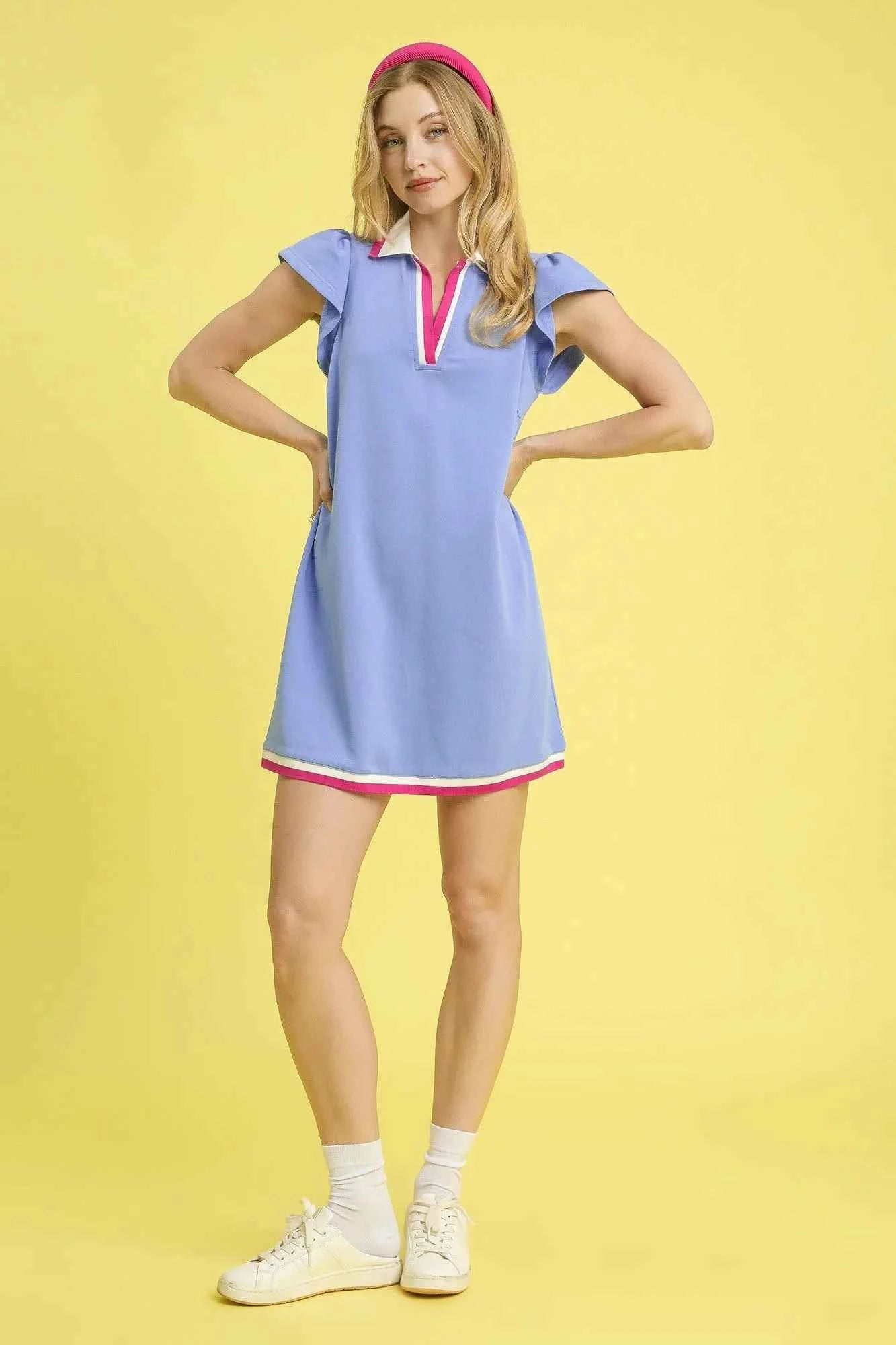 Contrast Trim Cap Sleeve Mini Dress Blue Purple b157e95a-111c-41a4-a35c-47d75c659398-Max-Origin