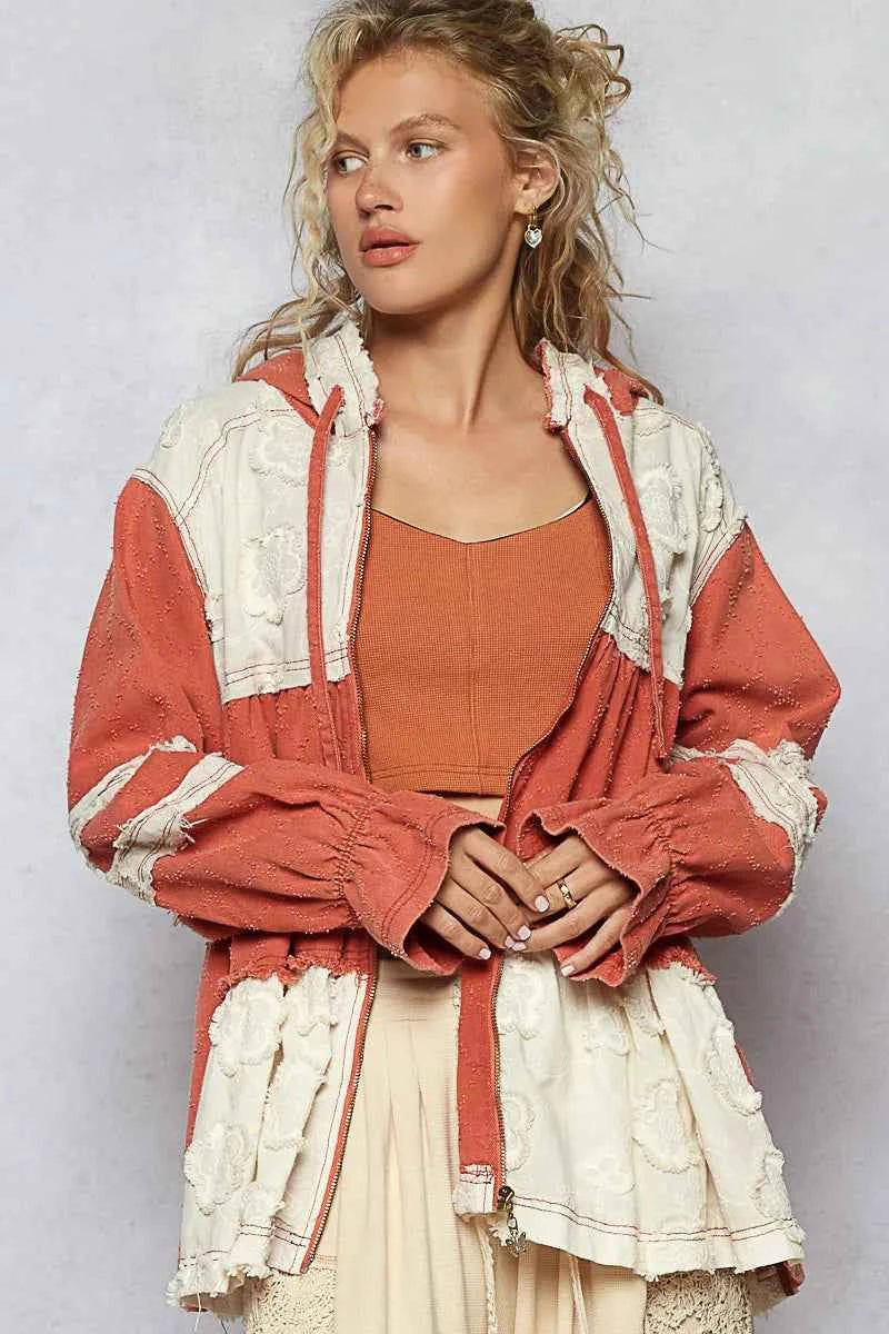 POL Raw Hem Color Block Hooded Jacket b161457c-d030-421d-8976-bdad5c85bc0a-Max-Origin