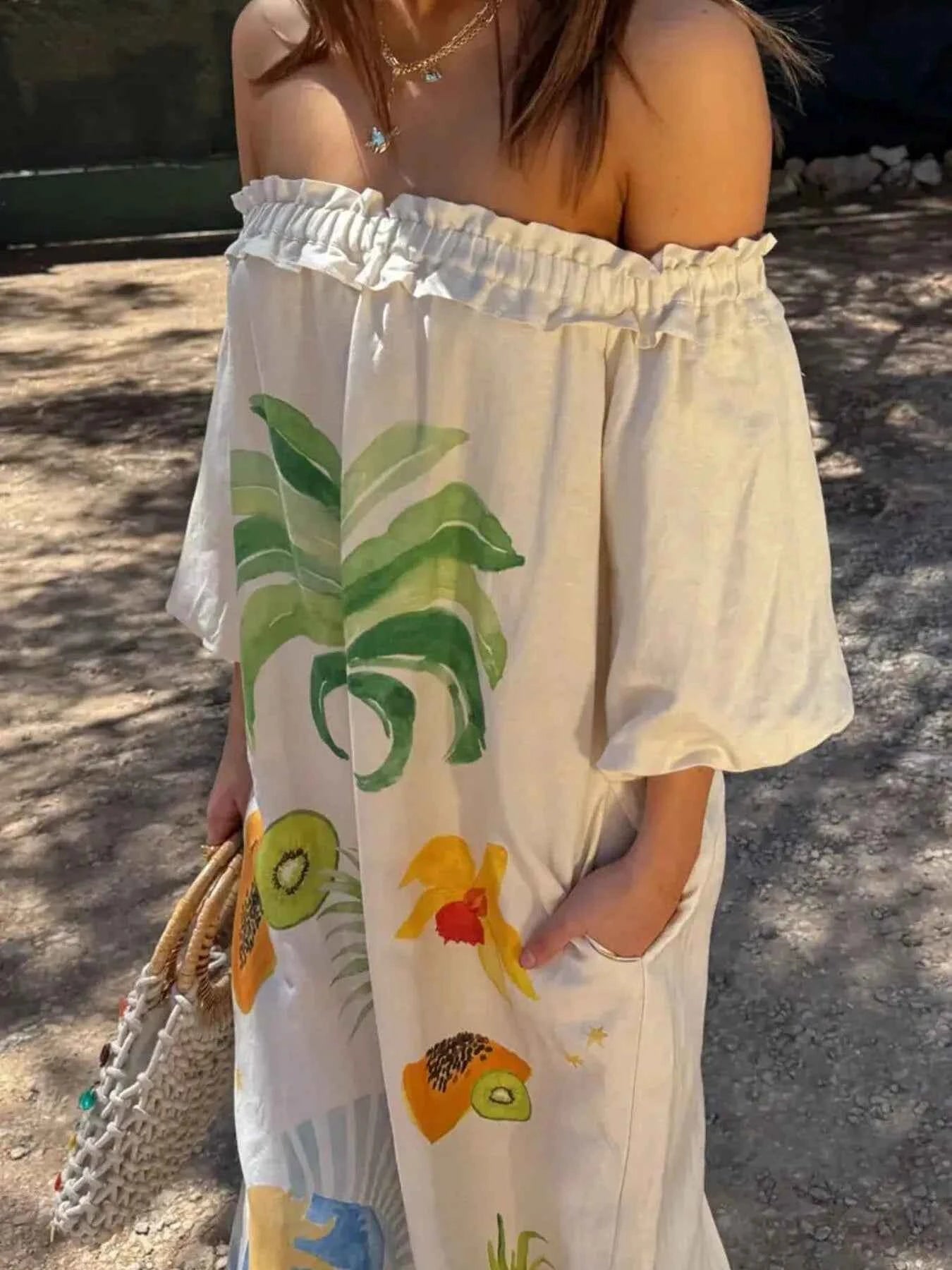 Frill Printed Off-Shoulder Dress b165979d-58c3-4a7e-8c5b-58048582e95f-Max-Origin