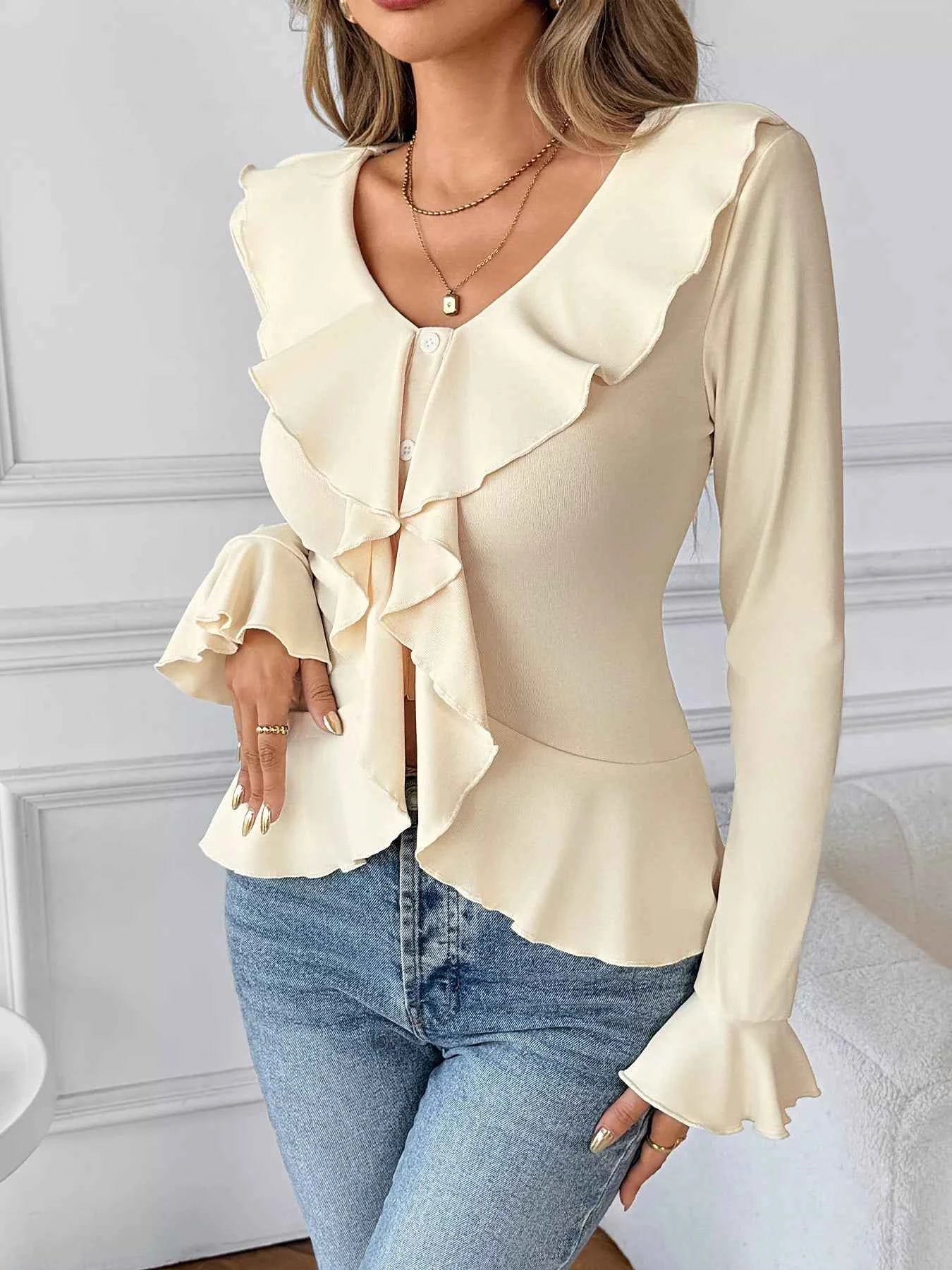 Ruffled Flounce Sleeve Blouse b1771872e5cf4336b82a13691c4507f0-Max-Origin