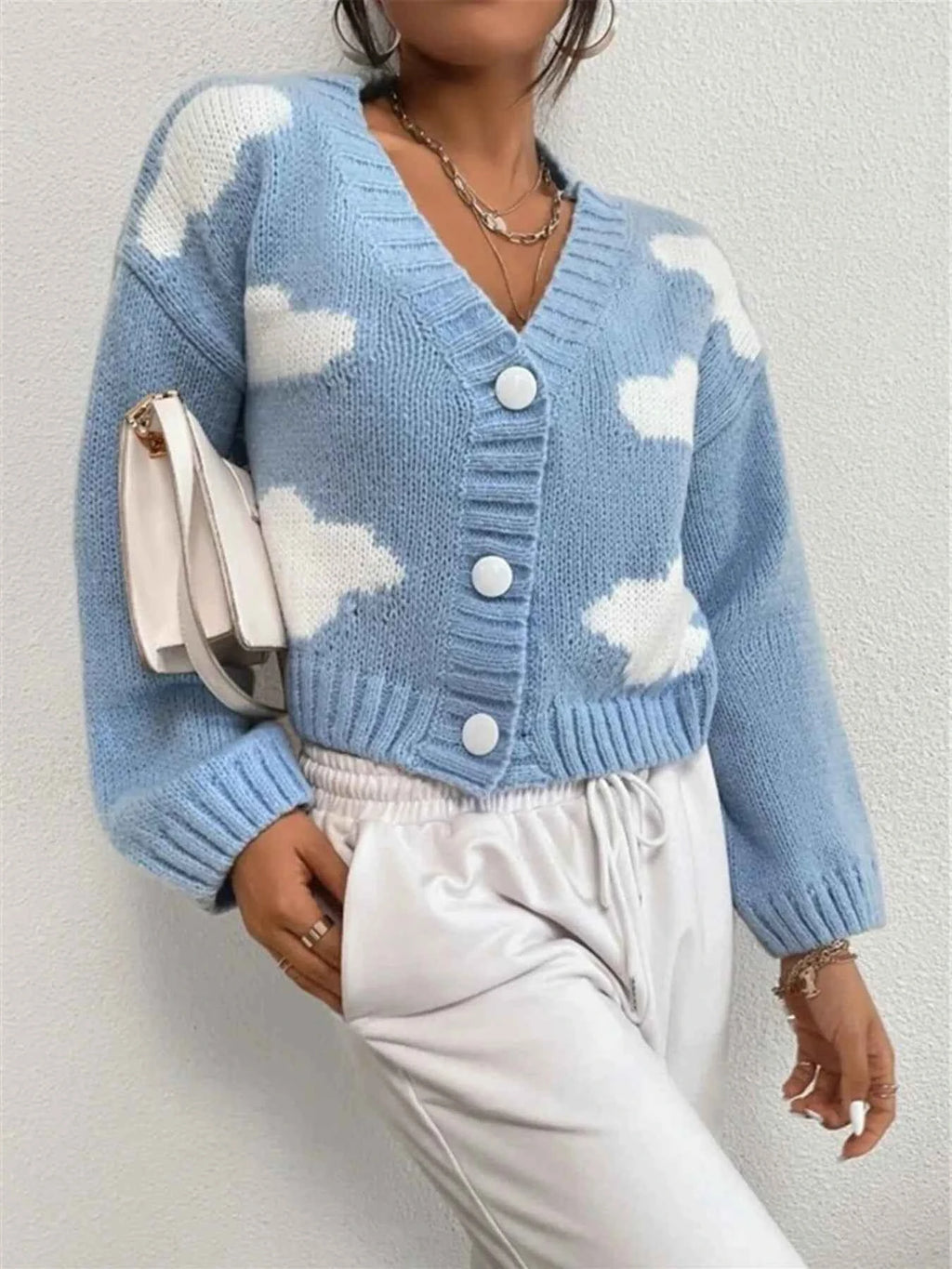 Contrast Cloud Pattern Cropped Button-Up Cardigan b1779cc55d4c460abb5a1b9aab6f4949-Max-Origin