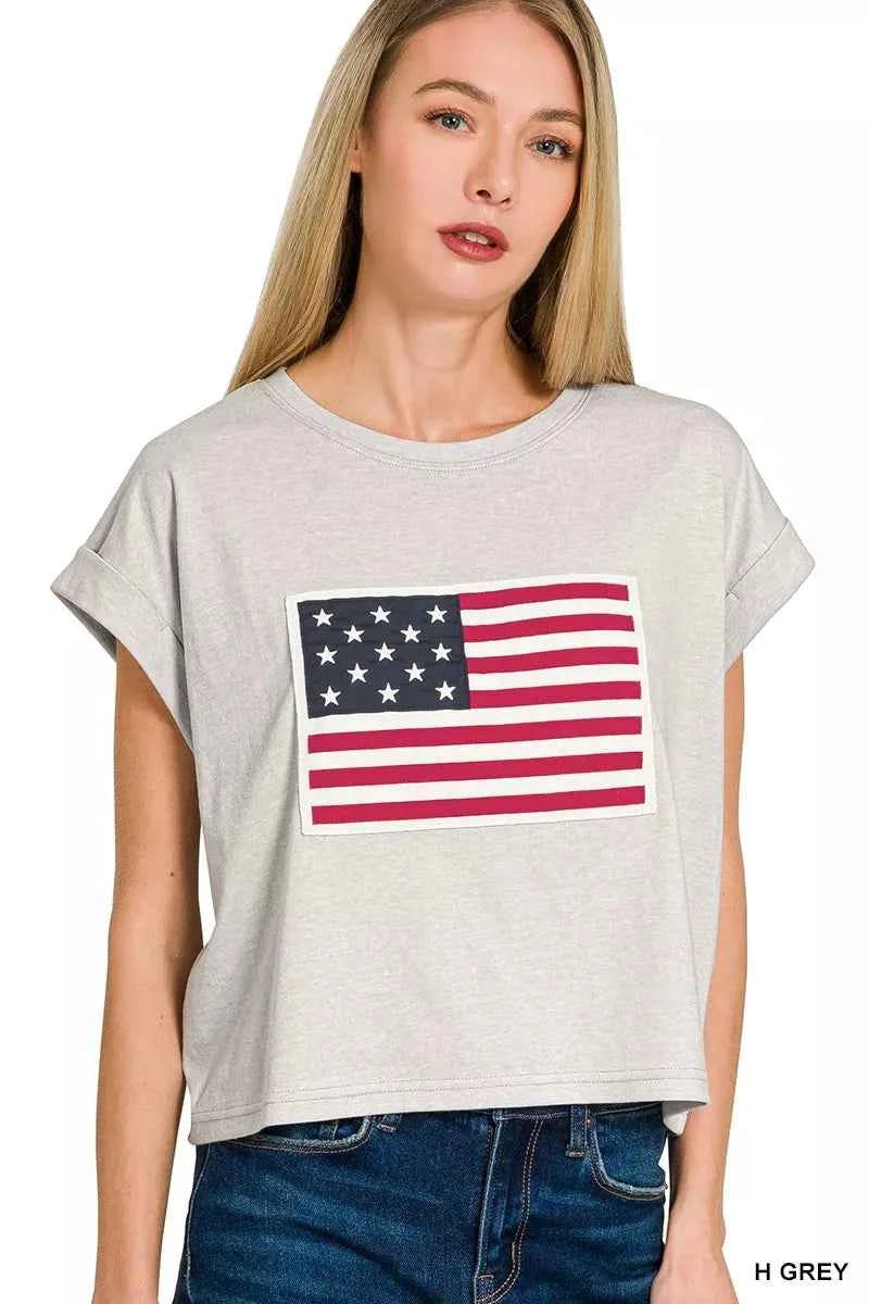 Zenana Round Neck Short Sleeve American Flag T-Shirt b1846fe446634ce7b2f21756cf947898-Max-Origin