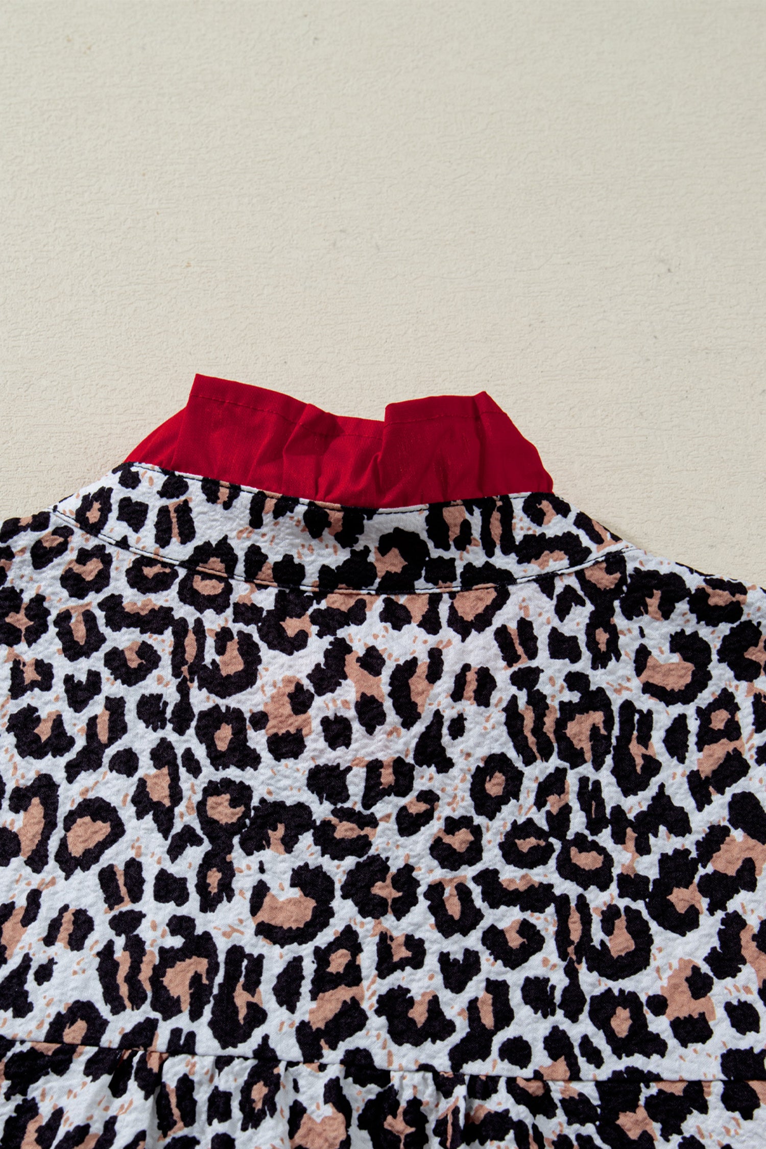 Khaki Contrast Frilled V Neck Trimmed Leopard Shirt b187647ea81e6a73