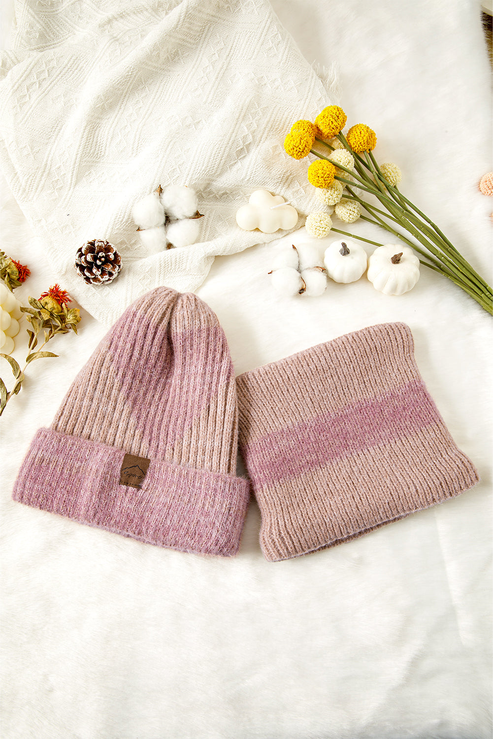 Peach Blossom Winter Beanie Hat and Cozy Sherpa Liner Scarf Set b194f98e25750a1b