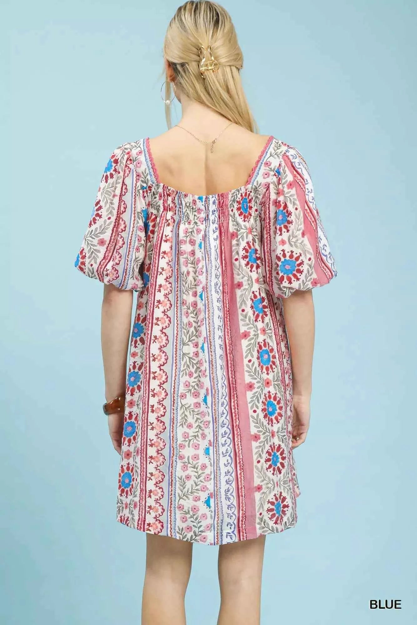 Umgee Mixed Print Puff Sleeve Mini Dress b198d8ba-753b-4a8d-ba86-85ee1fbb2dea-Max-Origin