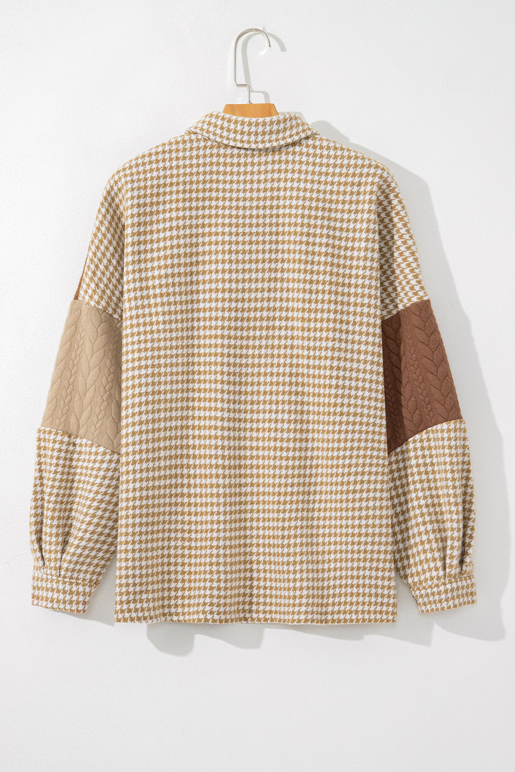 Khaki Houndstooth Textured Patchwork Loose Shacket b198f9ae09ac3fa9