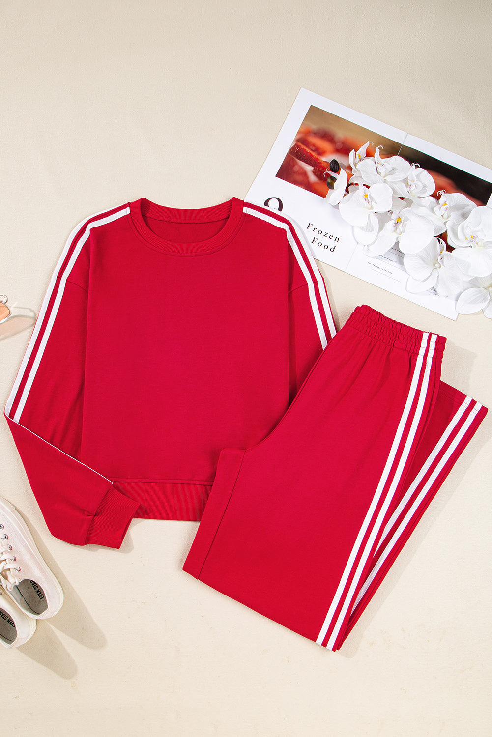 Dirty Blue Varsity Striped Detail Cropped Pullover Wide Leg Pants 2pcs Outfit b19c2890fd8e6c0e