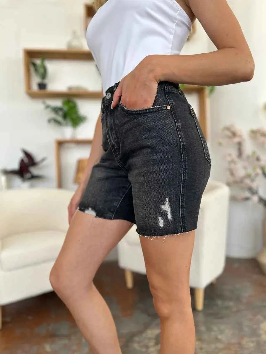 Judy Blue Full Size High Waist Rigid Magic Denim Shorts Black b19f41e2-06a9-4908-bbff-5aa7d1973bc6-Max