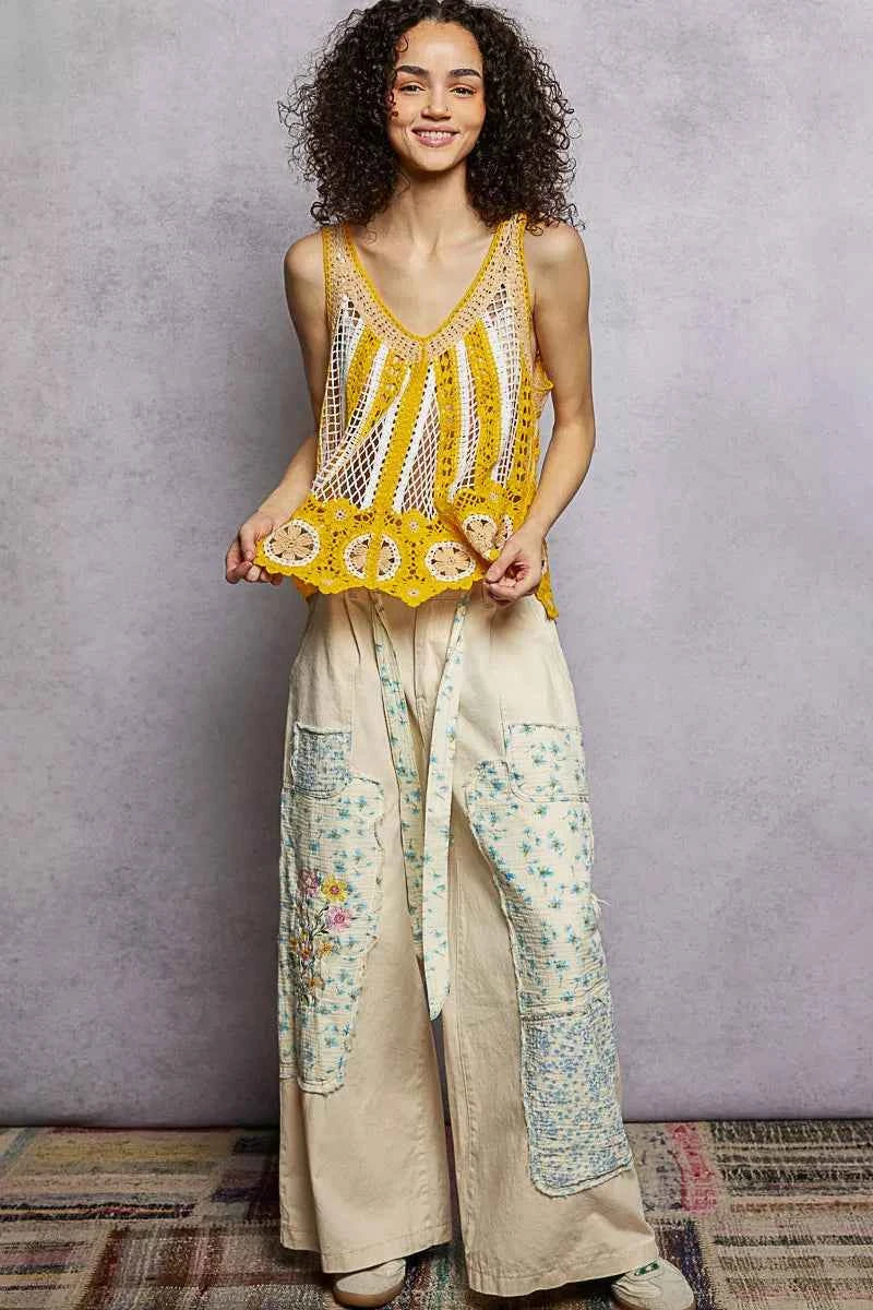 POL Openwork Stripe Pattern Flowy Tank with Scalloped Edge b1a25143-1853-4e77-8566-e23602a9658c-Max-Origin