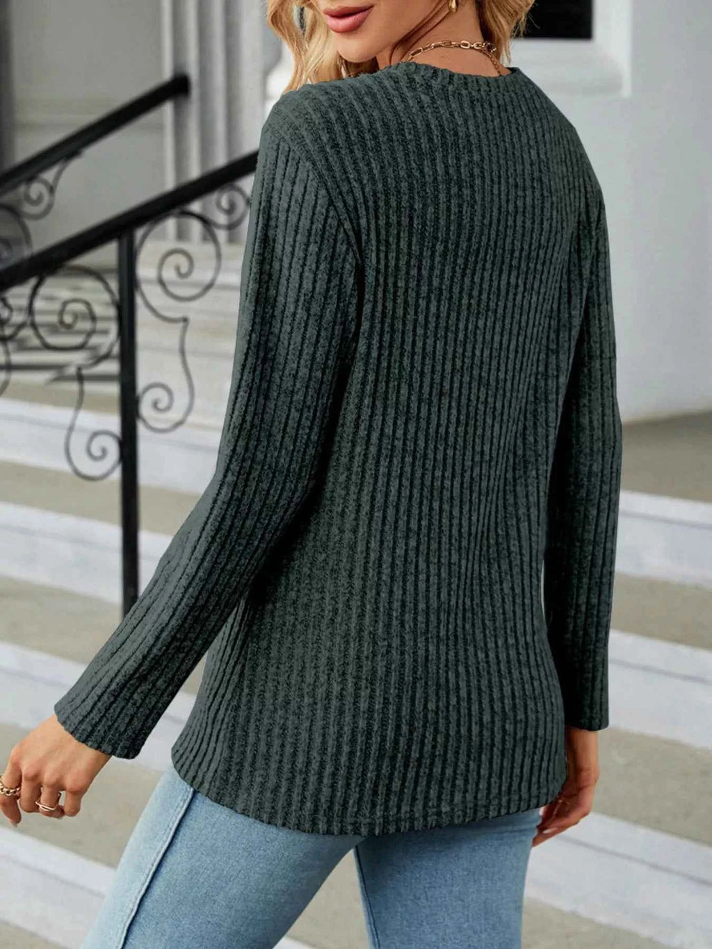 Ribbed Knit Decor Button T-Shirt b1a2ce76-abc6-4273-ae08-0530624f8129-Max-Origin