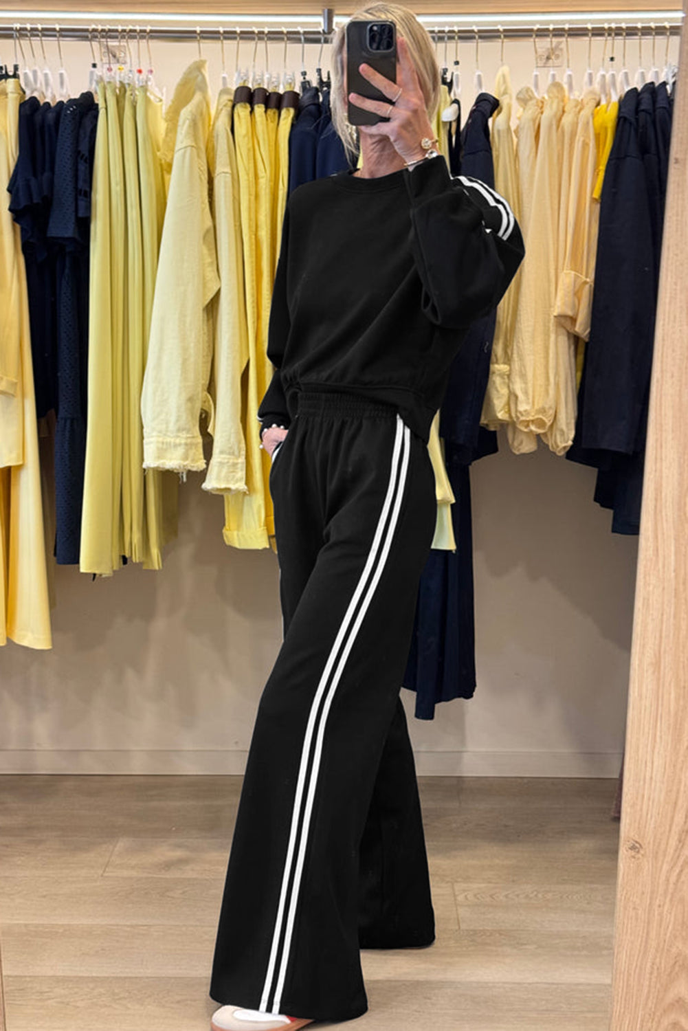 Dirty Blue Varsity Striped Detail Cropped Pullover Wide Leg Pants 2pcs Outfit b1a459f595caac7a