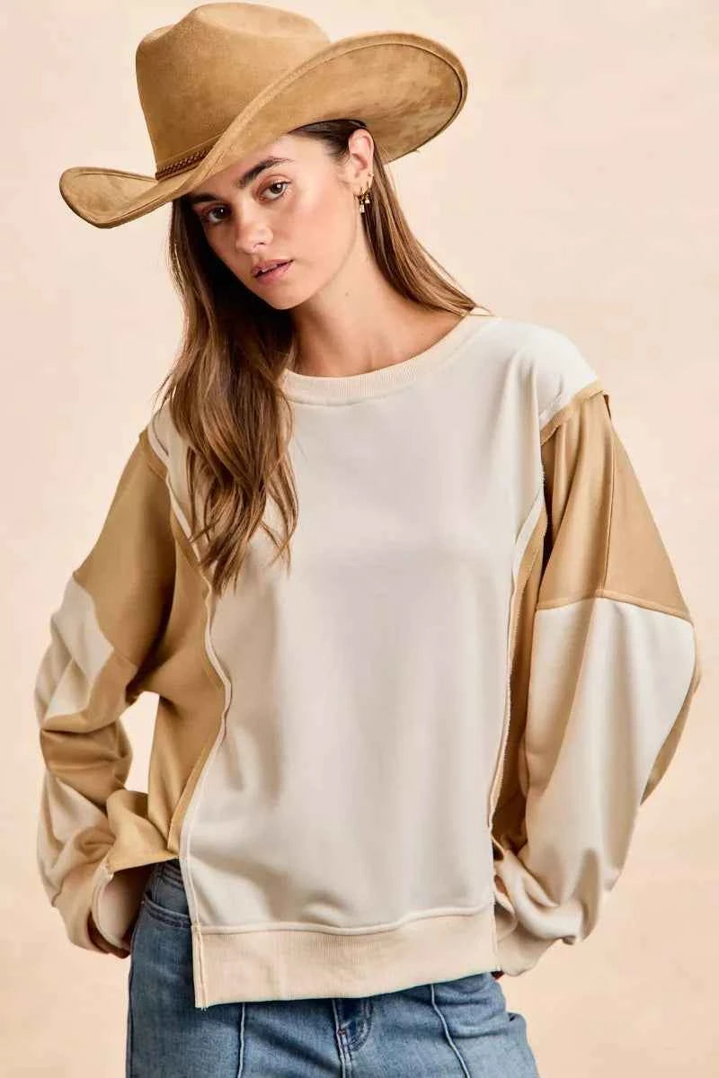BiBi French Terry Color Block Top With Open Seam Detail b1a4f472492b4d6bb4d556500a632e62-Max-Origin