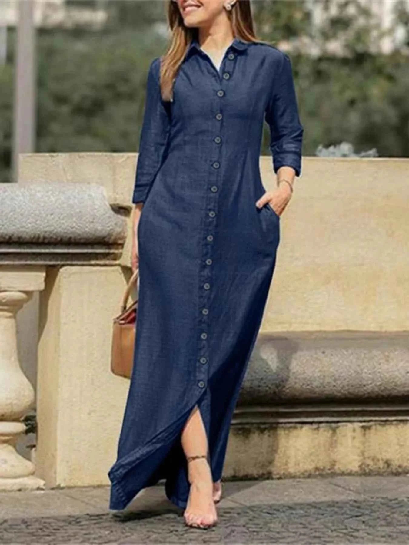 Full Size Button-Down Maxi Denim Dress Plus Size b1ab111882934802859116799636ad68-Max-Origin