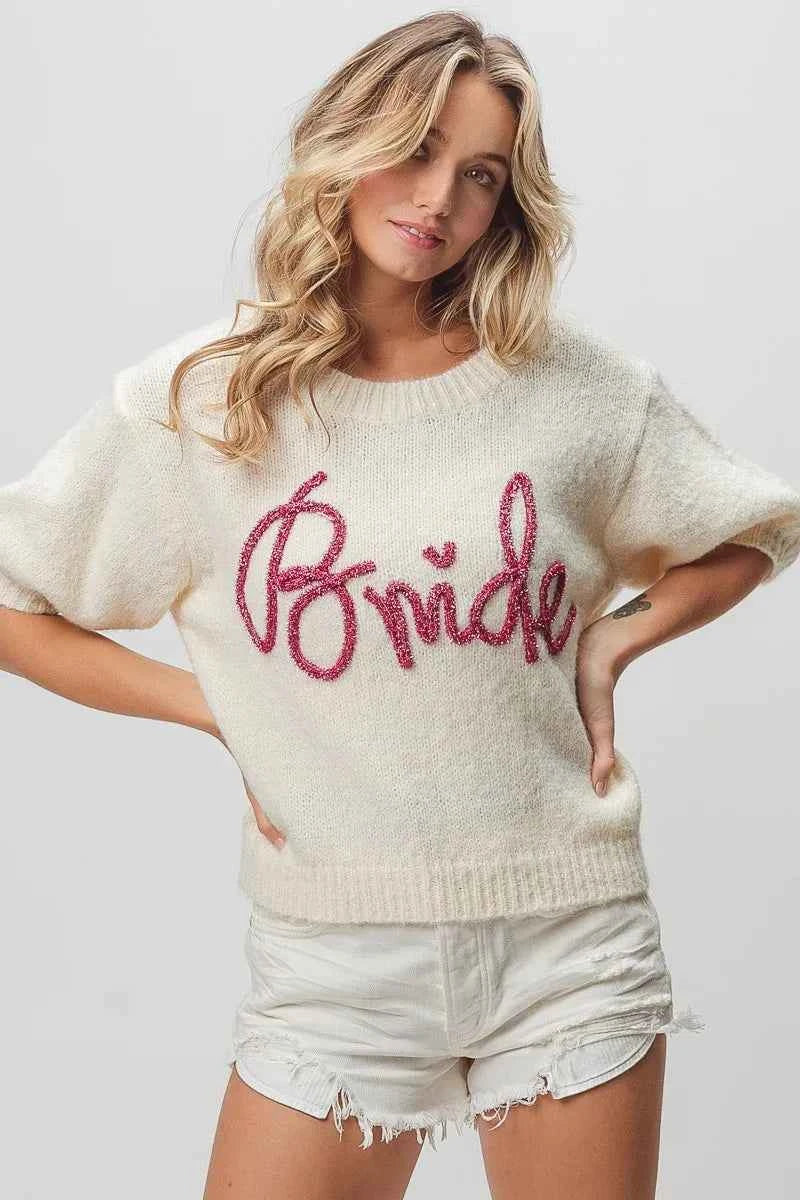 BiBi Metallic Letter Short Puff Sleeve Hairy Sweater b1bea57c6dbb4ad6b8ee77a5d33e7c63-Max-Origin